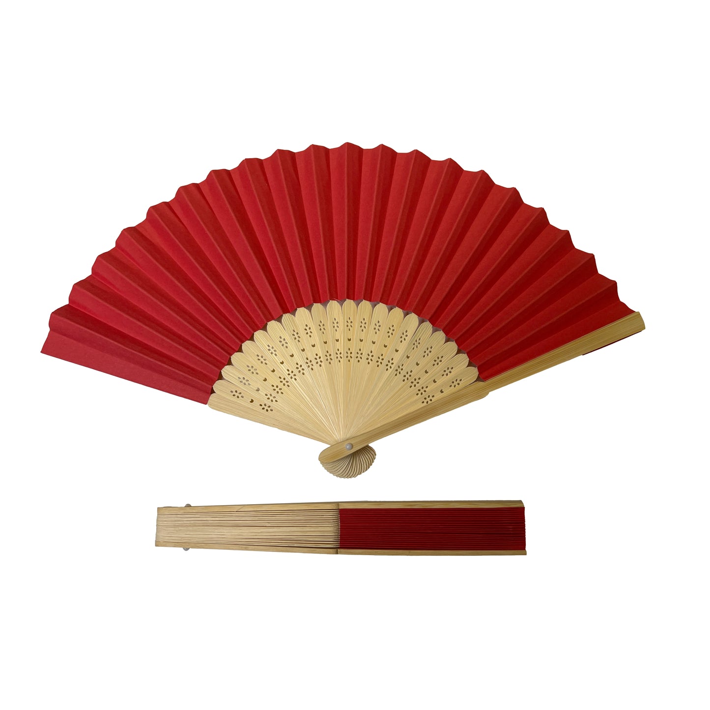 Pack of 50 Red Paper Foldable Hand Held Bamboo Wooden Fans by Parev