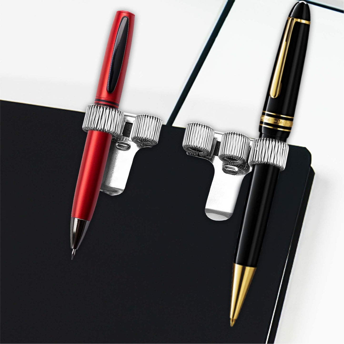 Double Hole Metal Pen Holder With Pocket Clip