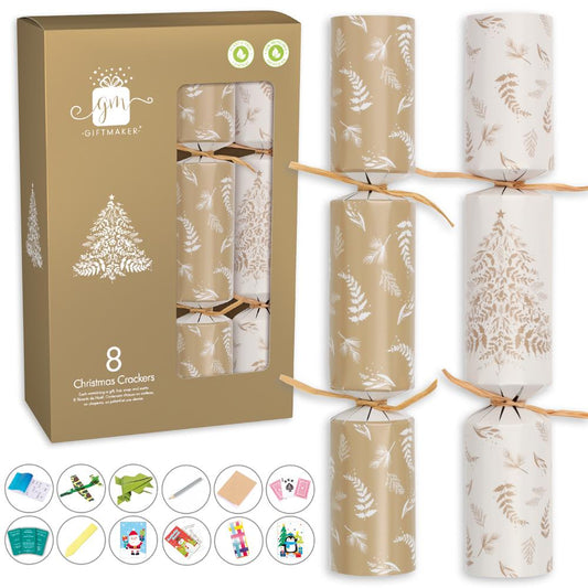 Pack of 8 12" Cream & Gold Christmas Crackers
