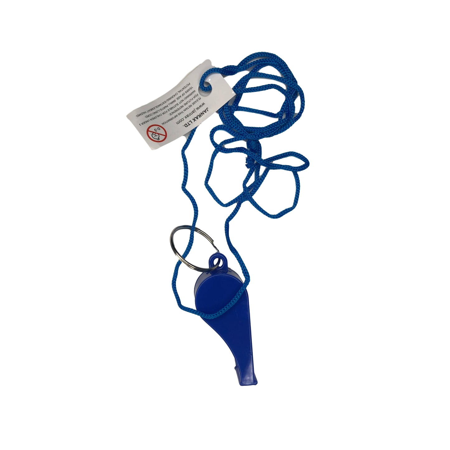 Pack of 100 Blue Plastic Whistles with Lanyard Neck Cord