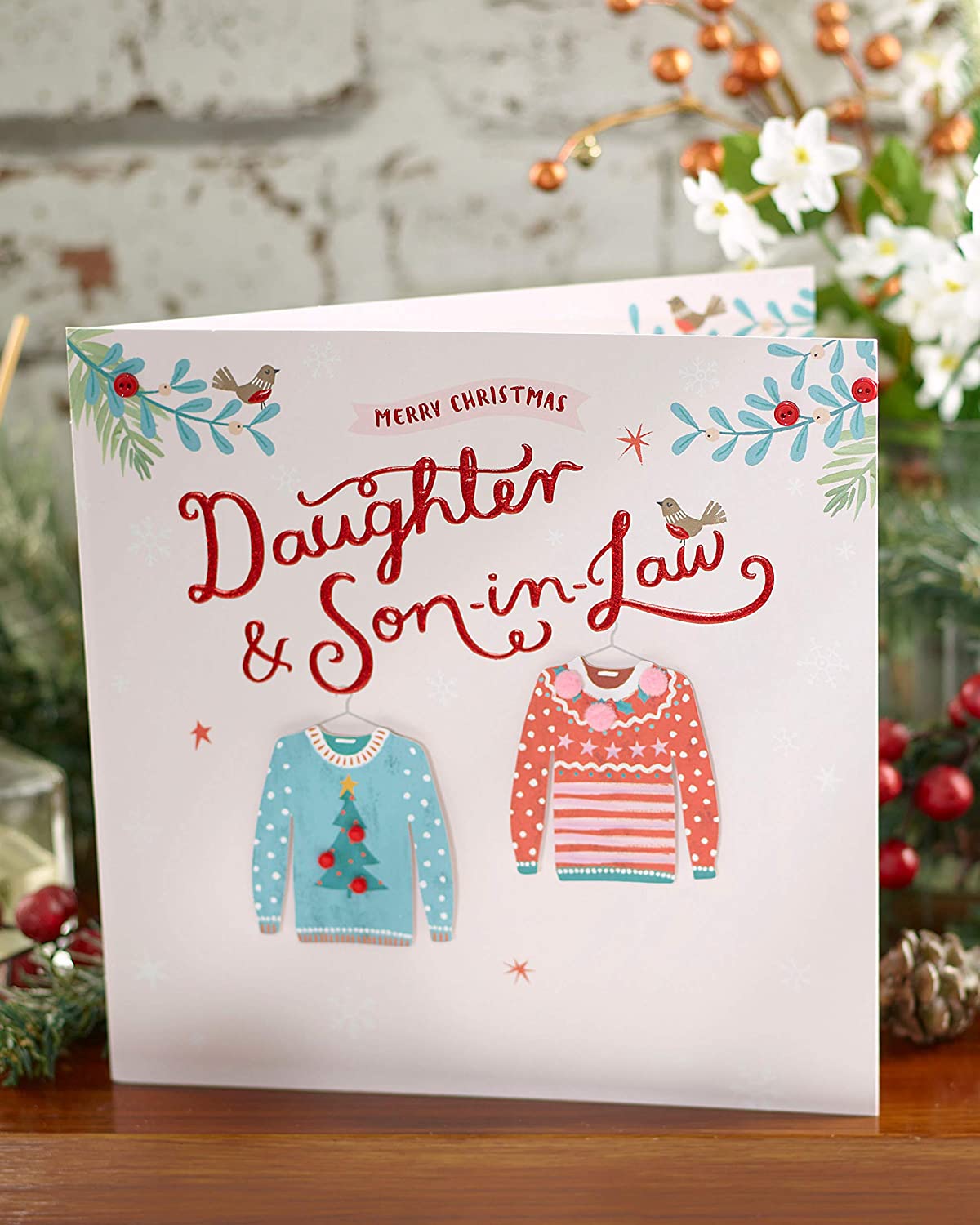 Daughter and Son in Law Christmas Card Contemporary Christmas Jumper Design 