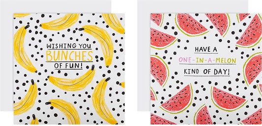 Pack of 10 in 2 Bold Fruit Themed Designs Kids Birthday Cards