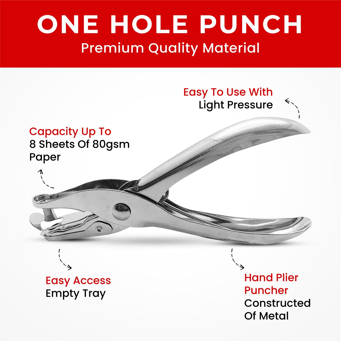Pack of 6 Single One Hole Punch - Metal Hand Held Paper Puncher