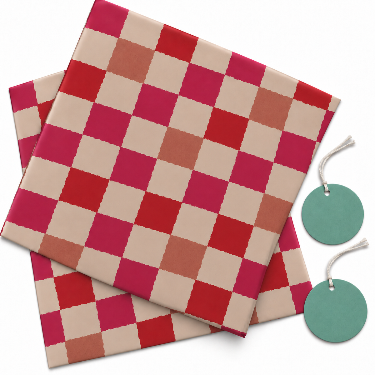 Pack of 2 Picnic Check Design 50 x 70 cm Gift Wrap Sheets with 2 Tags - Christmas Birthdays Kids Party Holiday Gifting
