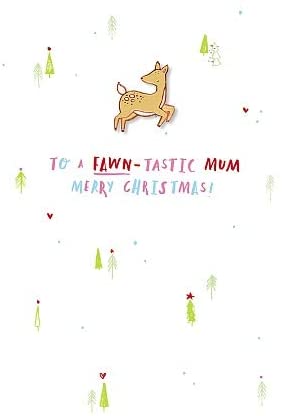 Hotch Potch Christmas Card with Enamel Pin Badge to a Fawn-Tastic Mum Merry Christmas!