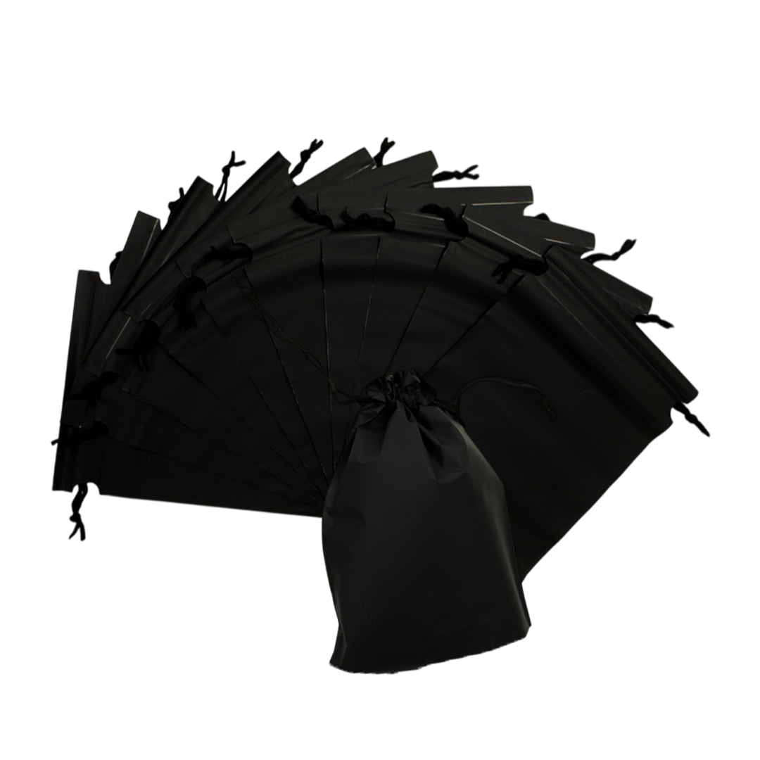 Pack of 25 Black Coloured 21x29cm PEVA Frosted Drawstring Bags