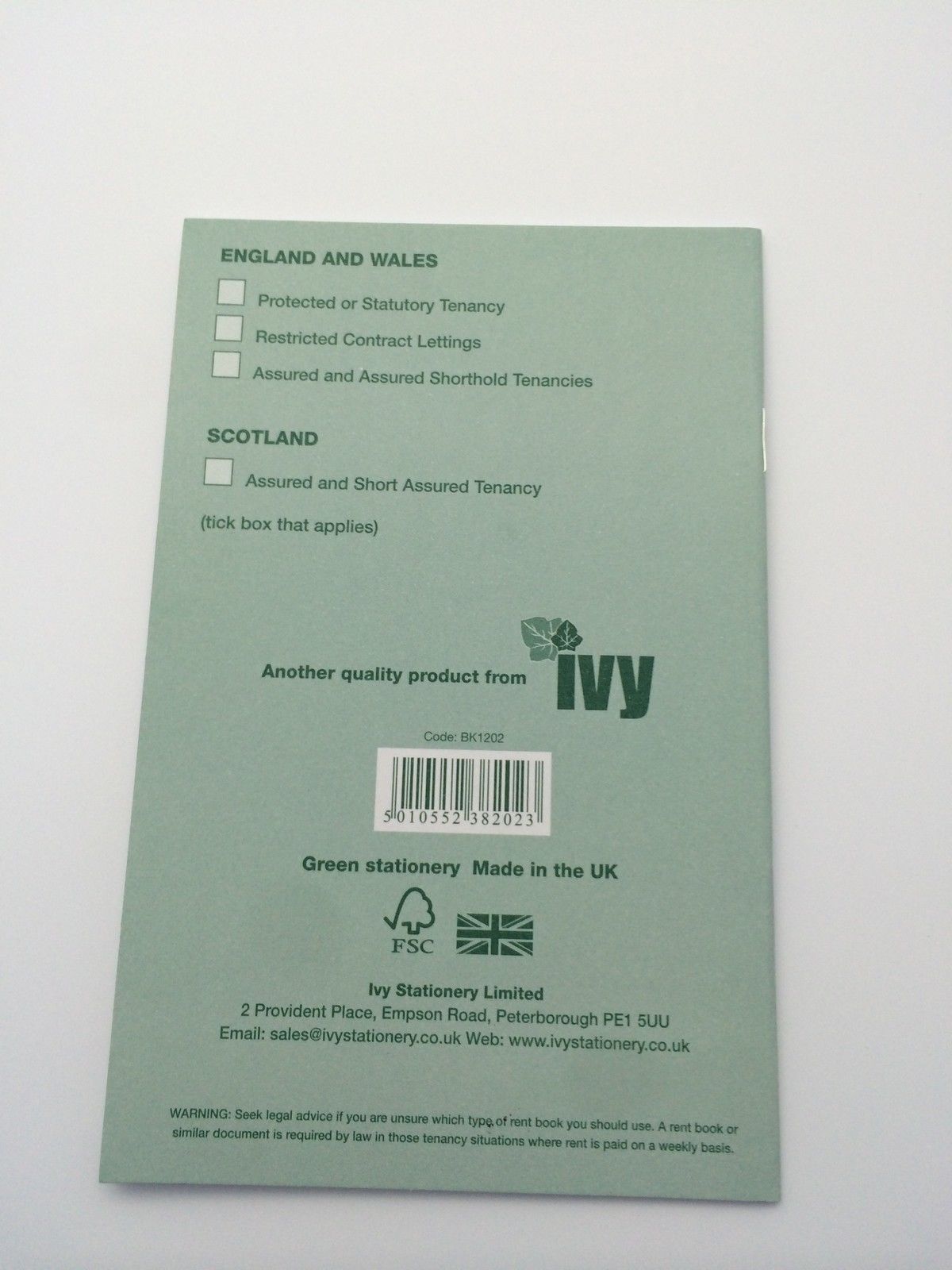 Rent Book For Use in England, Wales & Scotland