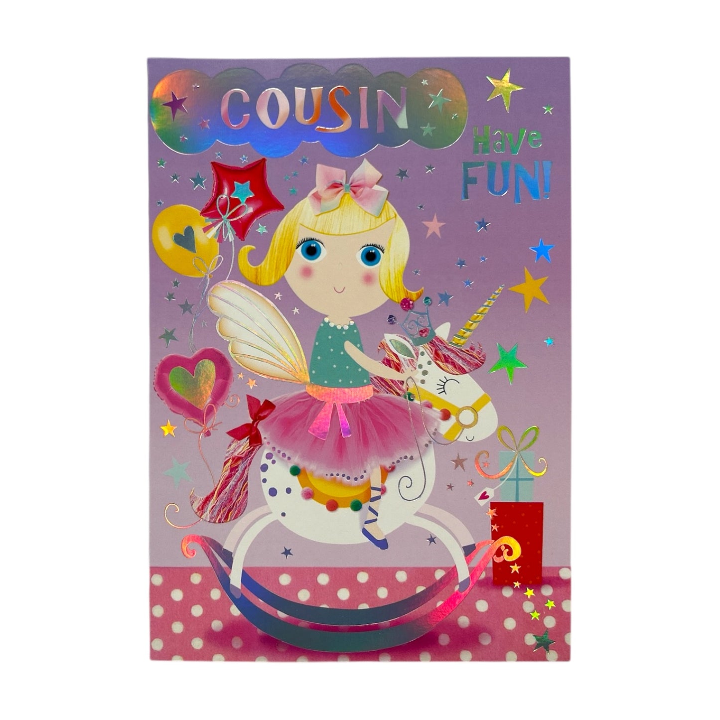 To Cousin Trendy Pops Girl Sitting on Unicorn Juvenile Birthday Card