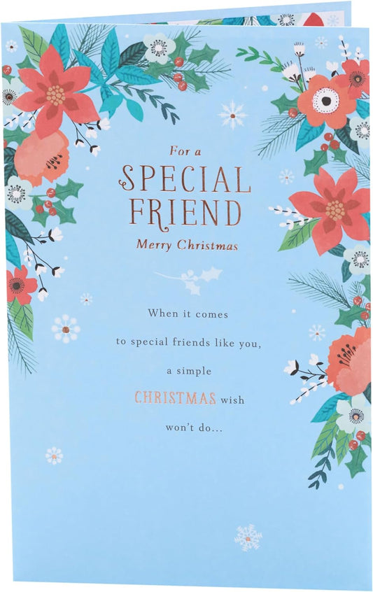 Friend Christmas Card Nice Words Floral Design 
