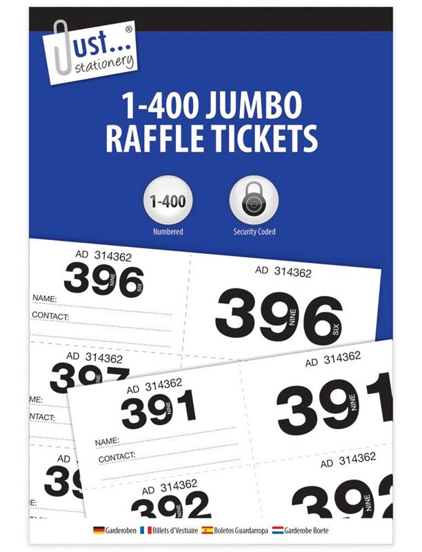 Just Stationery 1-400 Jumbo Cloakroom Raffle Ticket