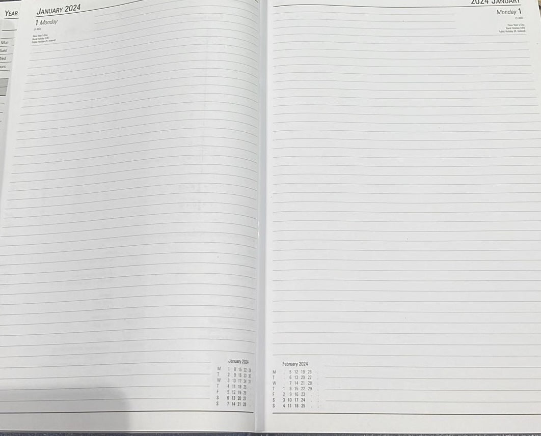 2024 A4 2 Pages Per Day Burgundy Desk Diary