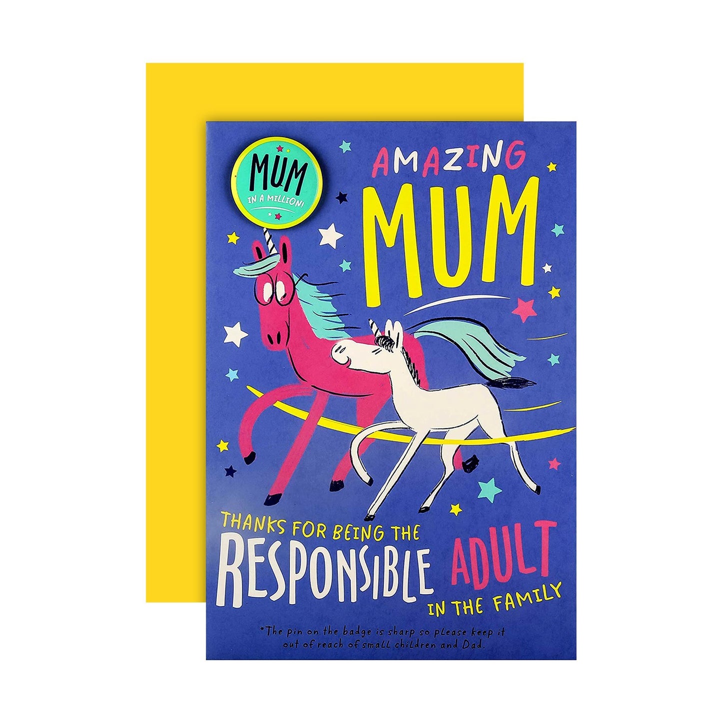 Mum Neon Unicorn Design Mother's Day Card with Badge