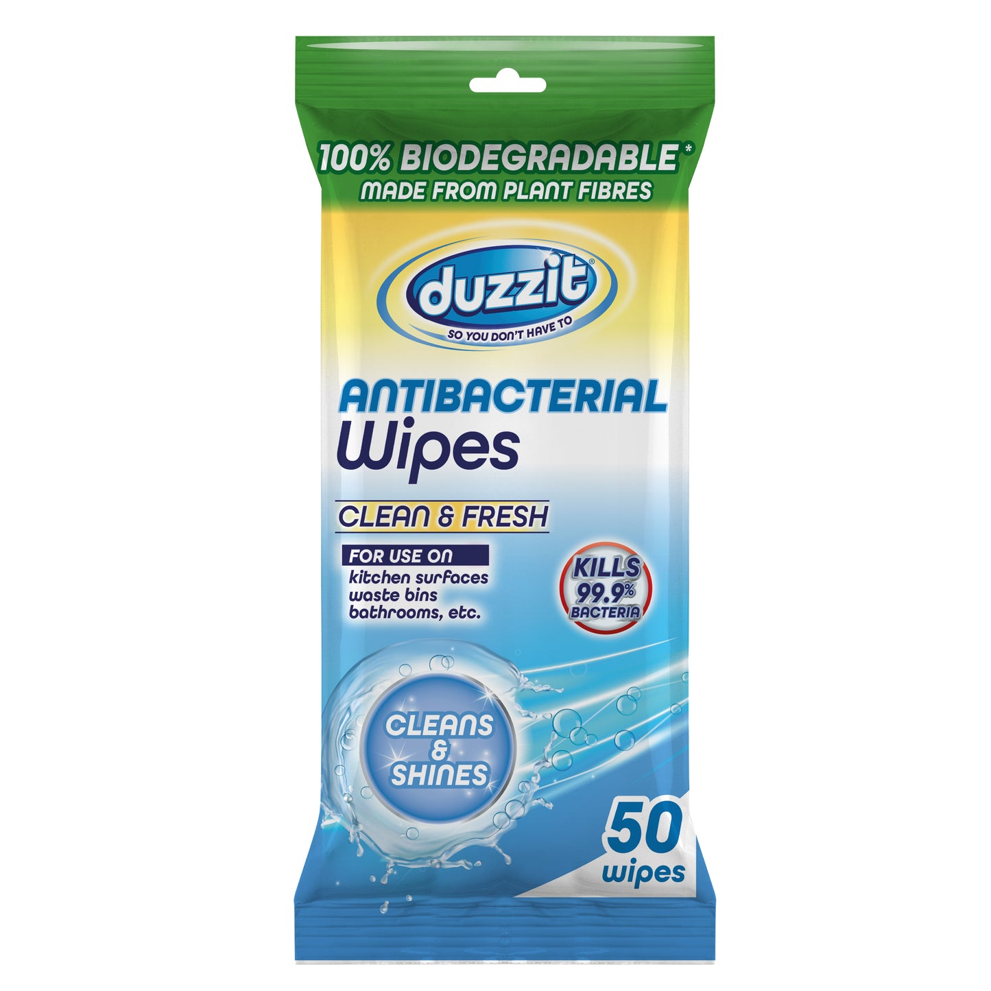 Pack of 150 Duzzit Biodegradable Antibacterial Clean And Fresh Wipes
