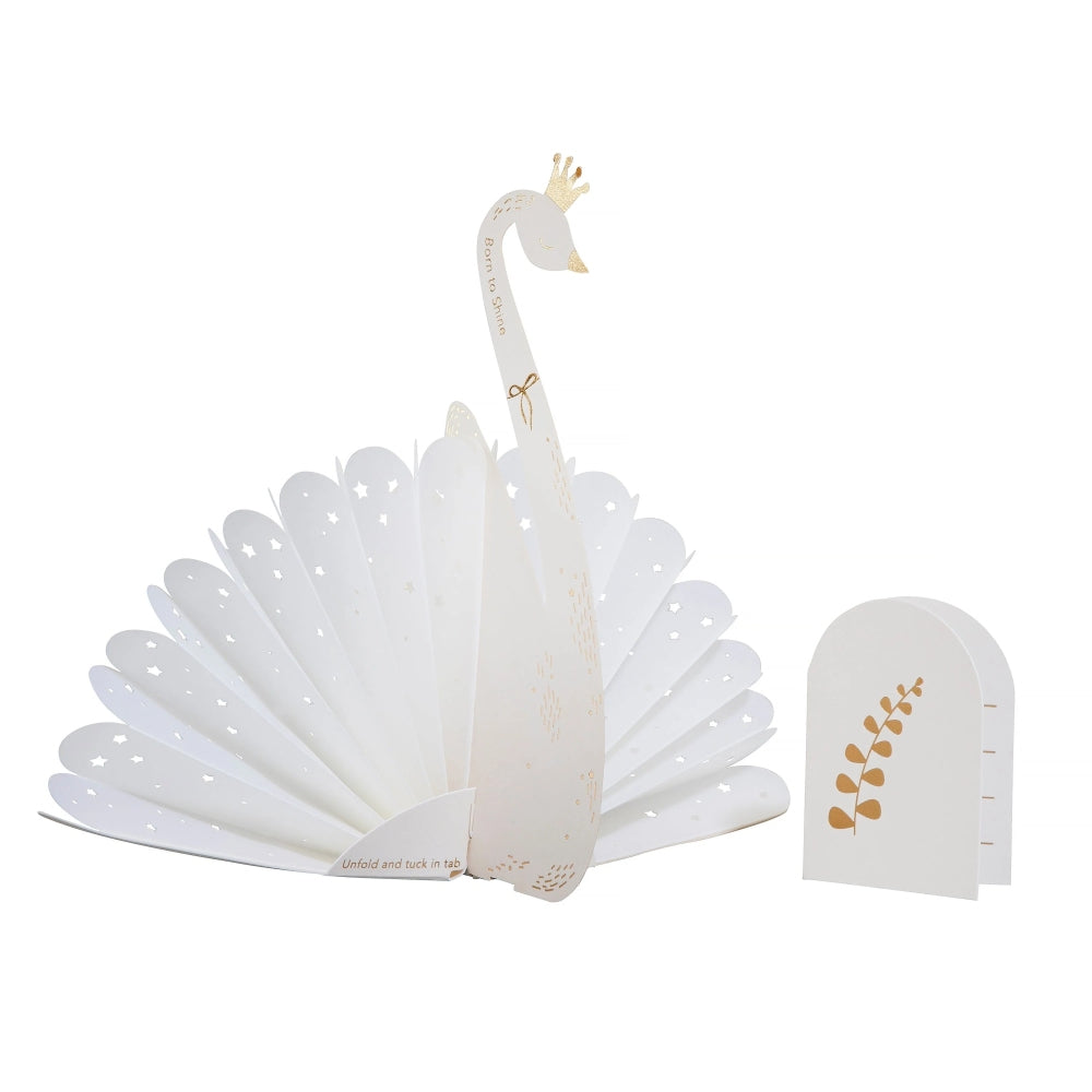 Premium 3D White Swan Greeting Card Paper Fables