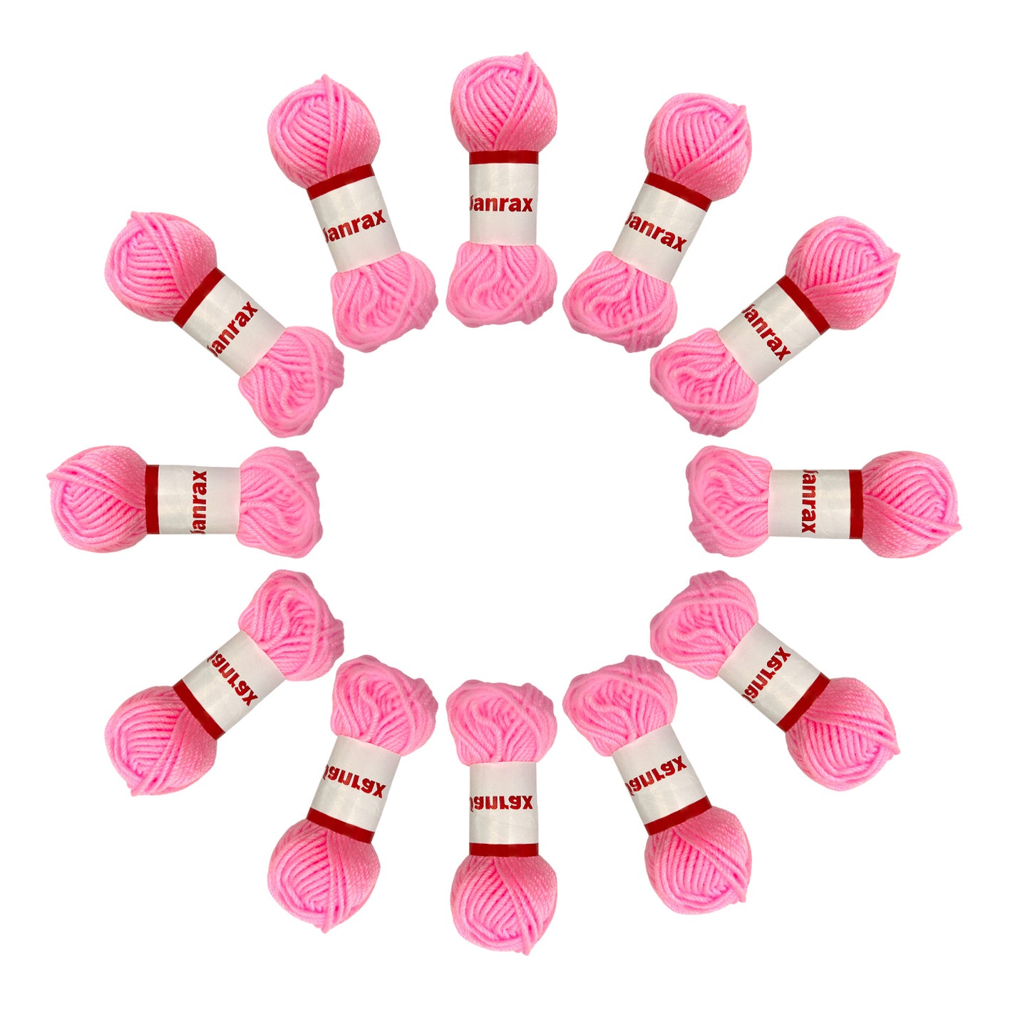 Pack of 20 Pink Acrylic Yarn Rolls – 10g each, 4 Strand 8 Ply Knitting Wool