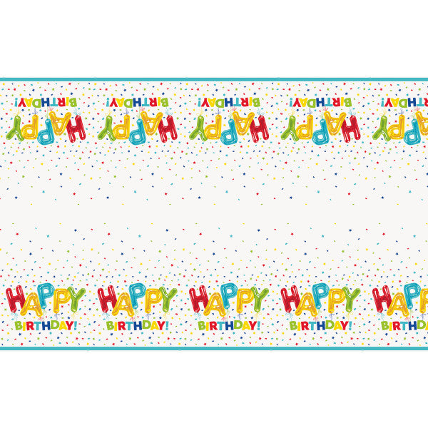 Happy Balloon Birthday Rectangular Plastic Table Cover, 54"x84"
