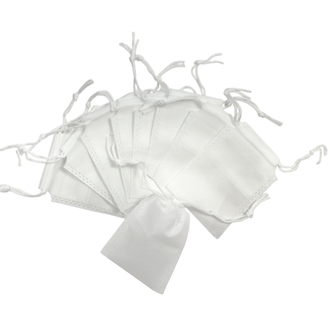 Pack of 100 White Coloured 12x9cm Non-Woven Drawstring Bags