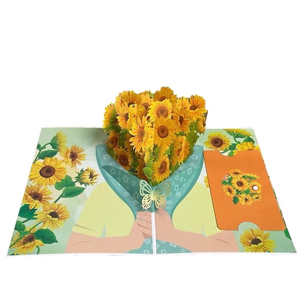 Sunflower Bouquet in Hand 3D Pop Up Greeting Card - Mother's Day Anniversary Birthday Thank You