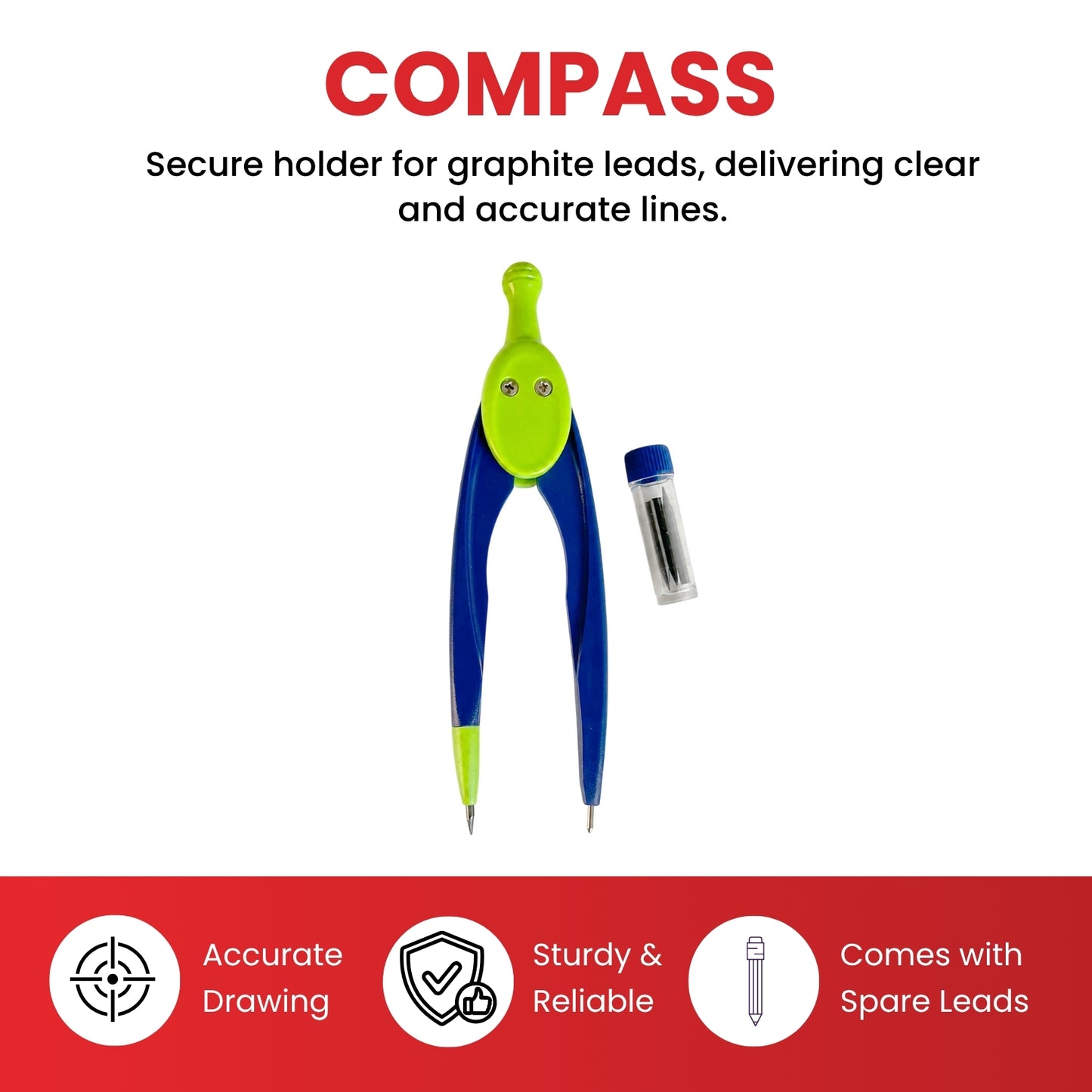 12 x Plastic Adjustable Lead Compass with Refillable Leads