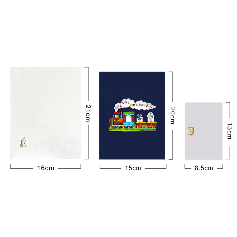 Birthday Train Adventure German Pop Up Greeting Card with Gift Pockets