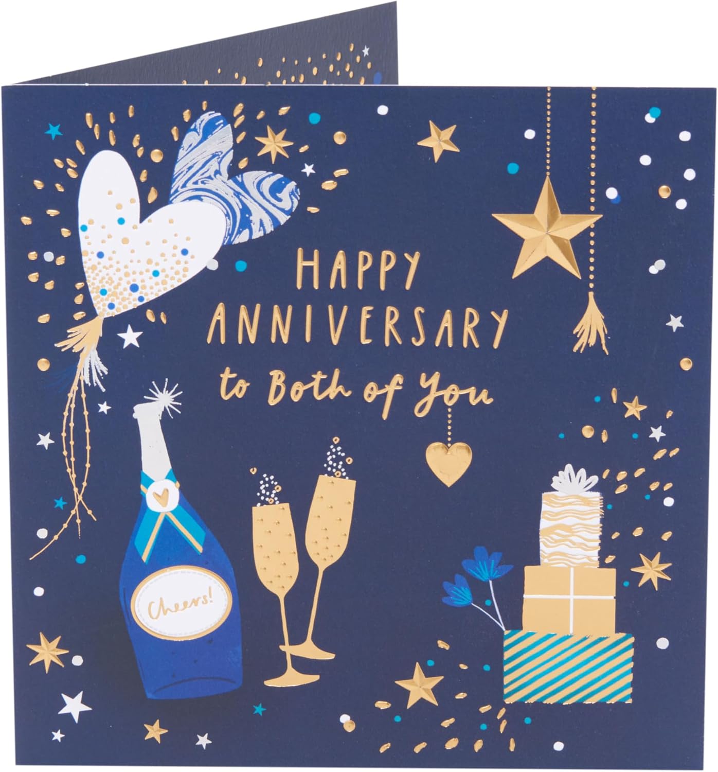 Blue & Gold Design Happy Anniversary Card