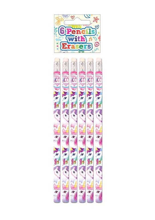 Pack of 6 Unicorn Pencils with Erasers