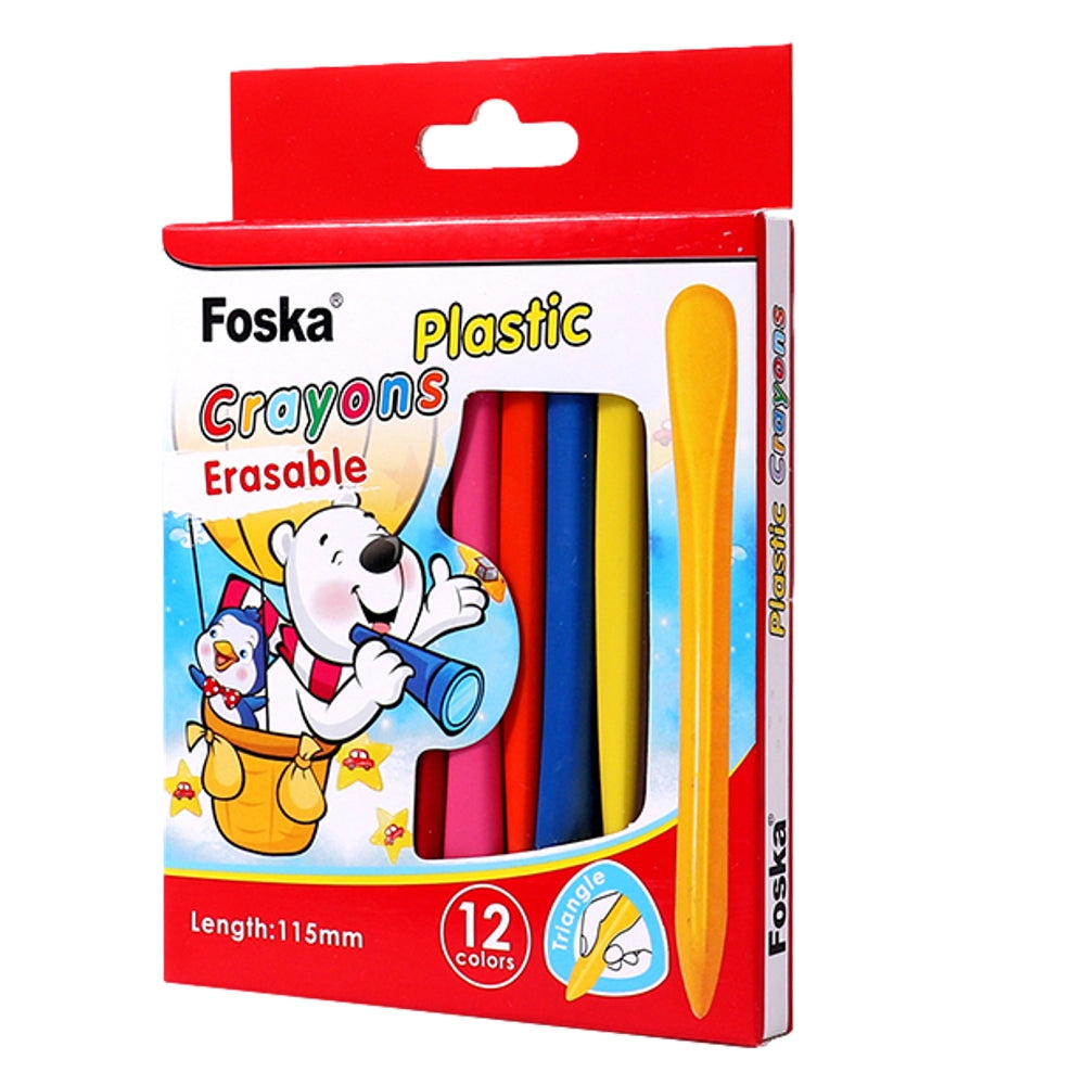 Pack of 12 Assorted Colour Triangular Erasable Plastic Crayons