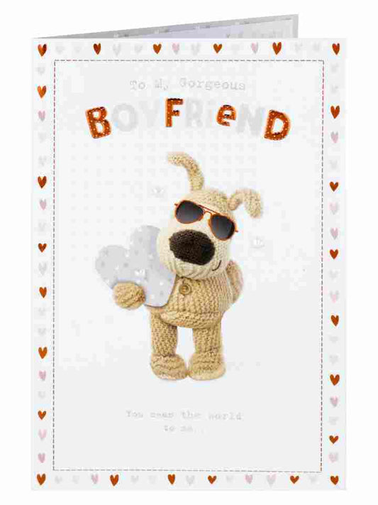 Boofle Holding Silver Heart Boyfriend Anniversary Card 