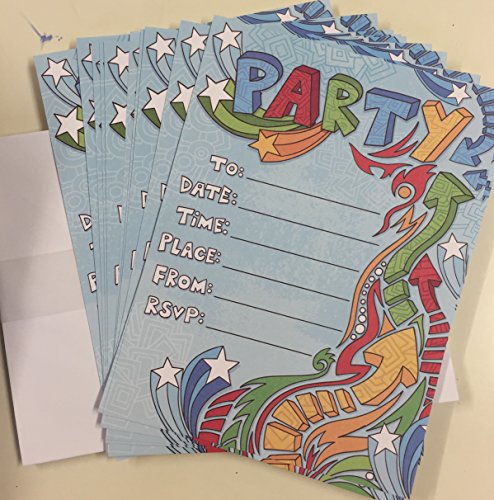 Pack of 40 Quality Blue Retro Party Invitations with Envelopes by Carlton Cards