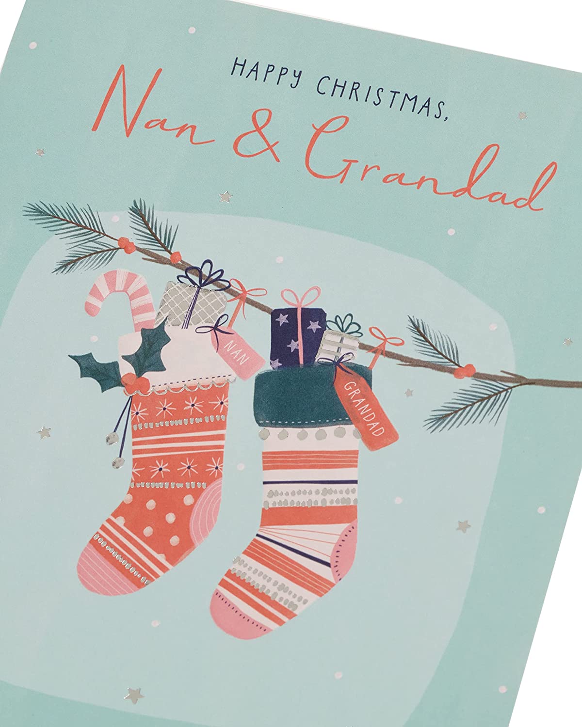Nan & Grandad Christmas Card Cute Design with Christmas Stockings and Presents 