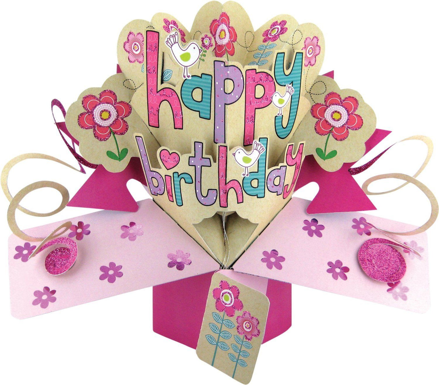 A Female Happy Birthday with Flowers and Birds Pop Up Greeting Card