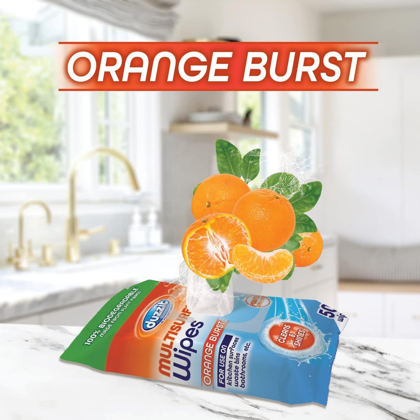 Pack of 150 Duzzit Biodegradable Multisurface Orange Burst Fragrance Wipes