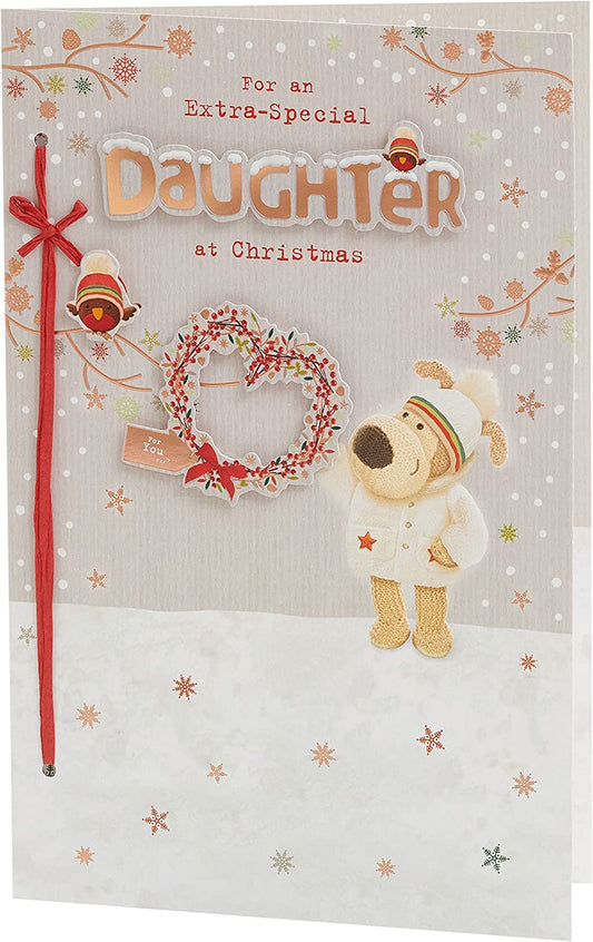 For Daughter Boofle with a Heart Wreath Design Christmas Card