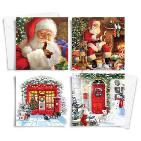 Pack of 10 Square Traditional Santa Christmas Cards