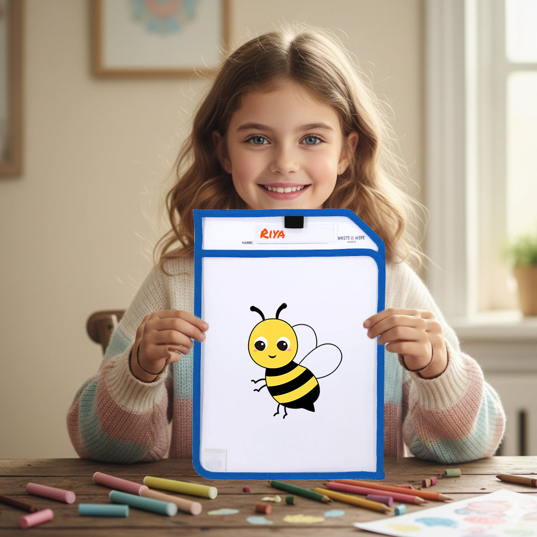 Pack of 4 Orange Edge Clear Dry Erase Write and Wipe Reusable Sleeve Pockets