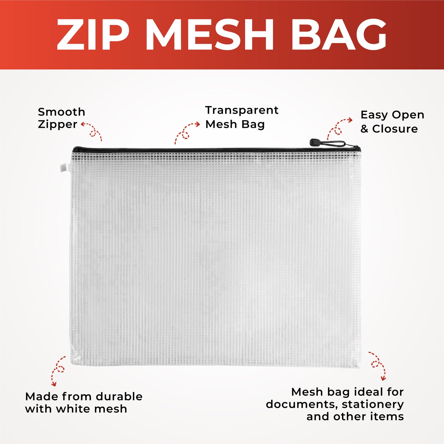 Pack of 24 A3 Black Zip Strong Mesh Bags - Tough Waterproof Storage