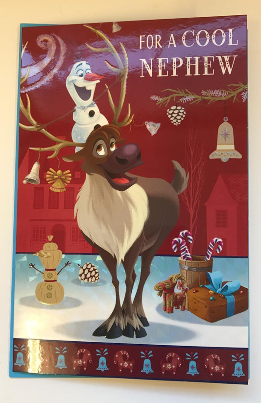 For A Cool Nephew Olaf Riding Sven Design Christmas Card 