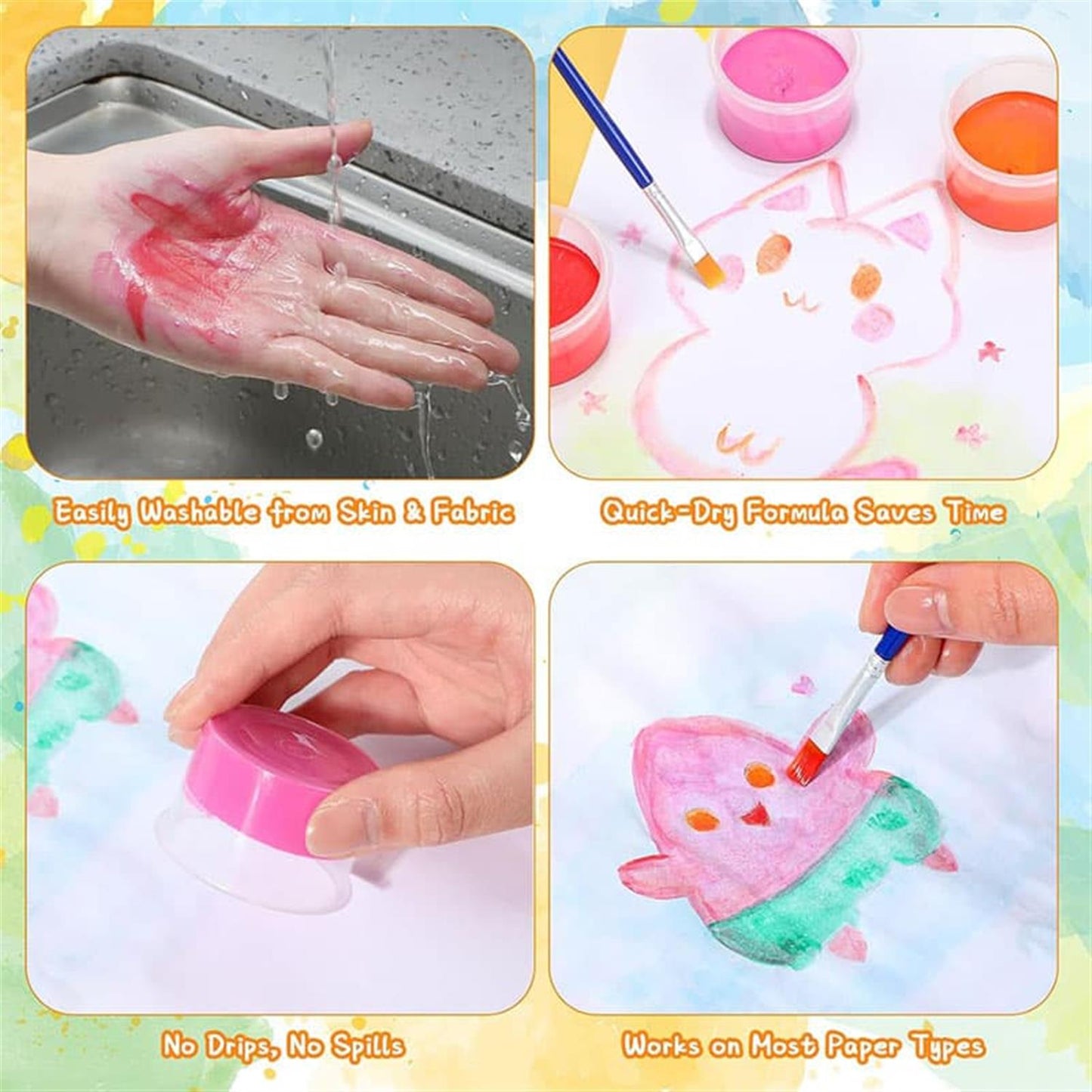 Pack of 12 Colors Spill-proof Washable Paints