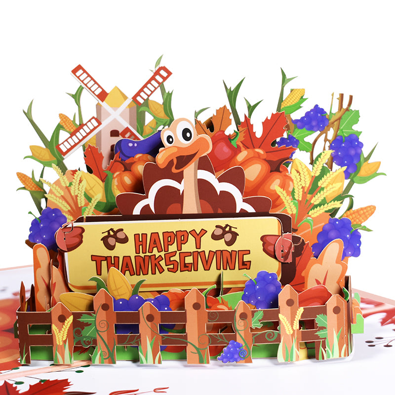 Turkey in Farm Happy Thanksgiving 3D Pop Up Greeting Card