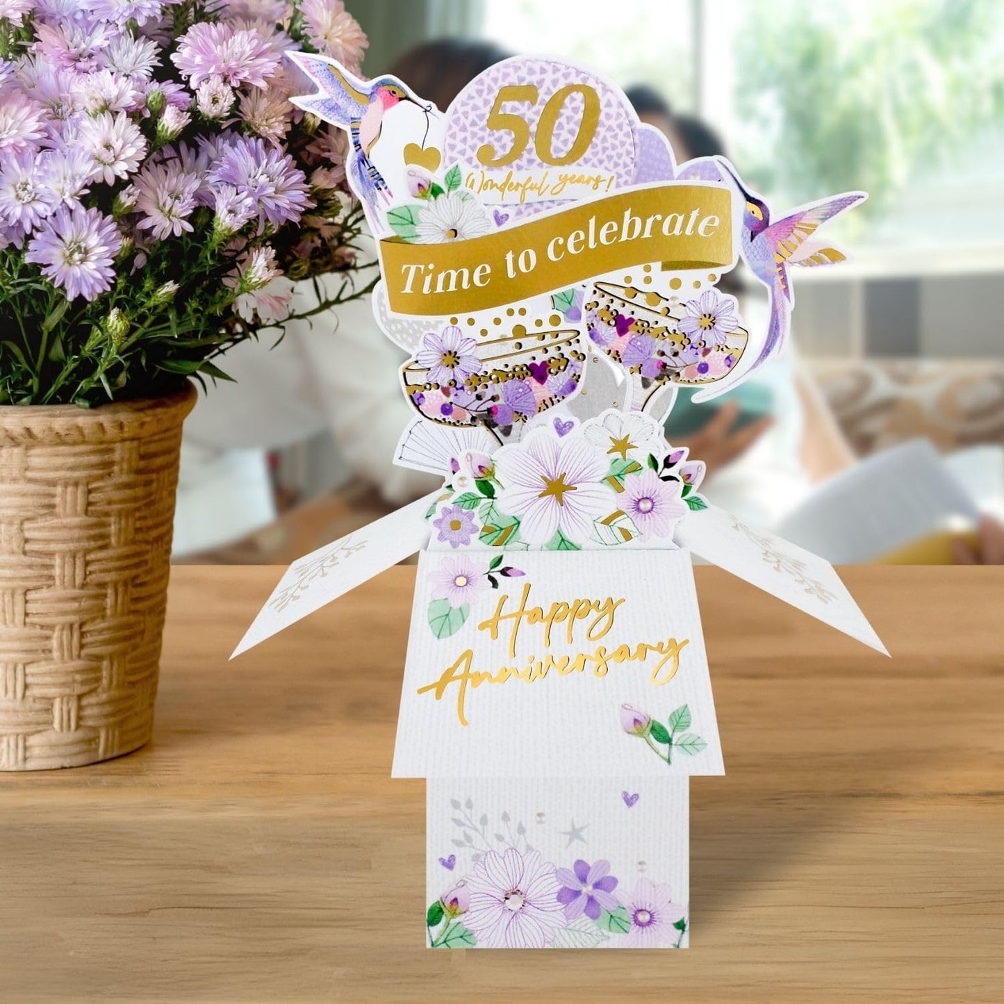 Clever Cube 50 Wonderful Years Golden Cheers! Anniversary Pop Up Keepsake Card