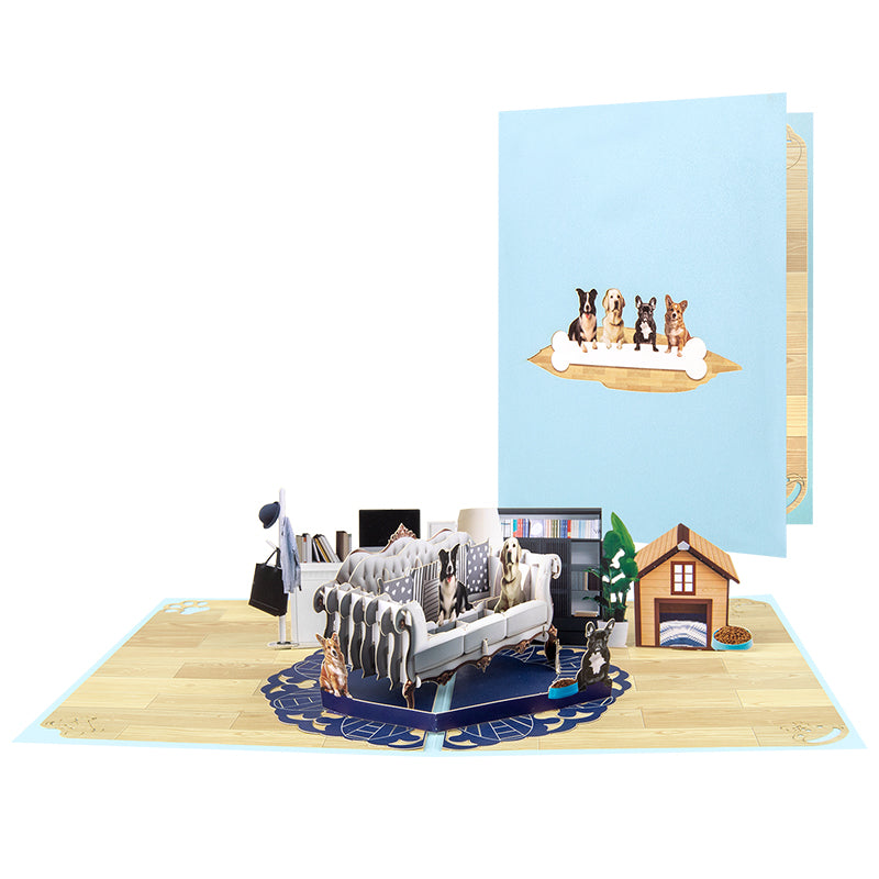 Sofa Snuggles Cozy Dog Scene 3D Pop Up Greeting Card