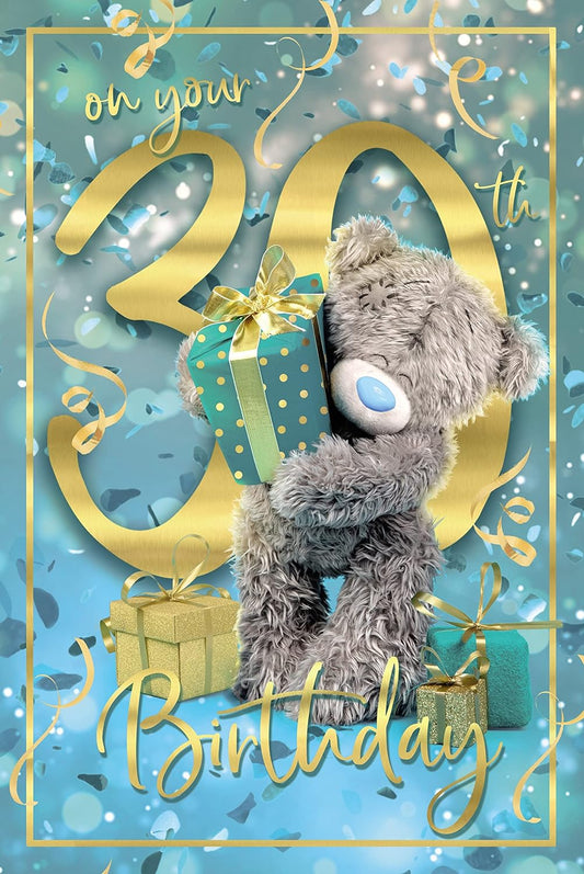 Bear Holding Gift 30th Birthday Card