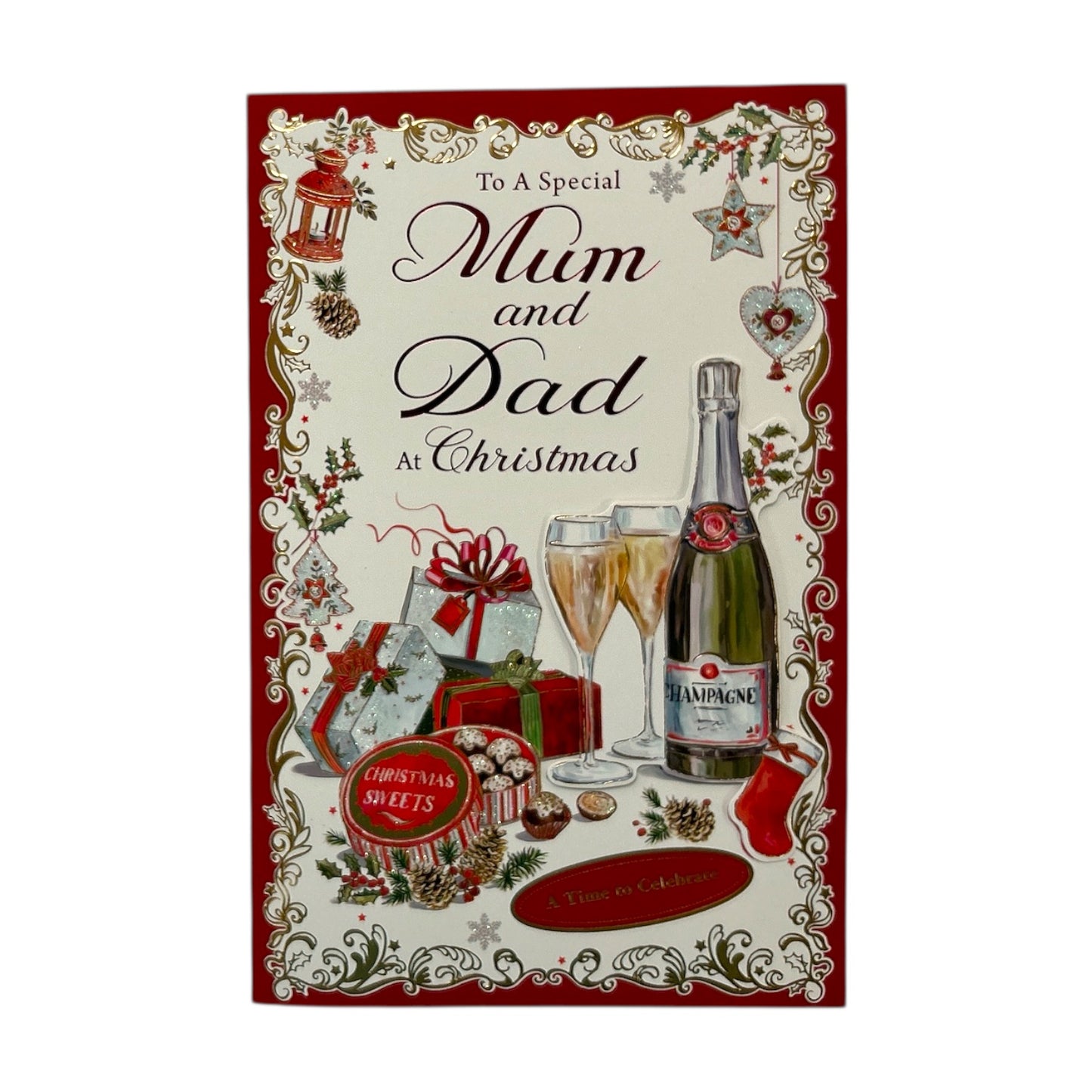 A Time to Celebrate Design To a Special Mum and Dad Christmas Card