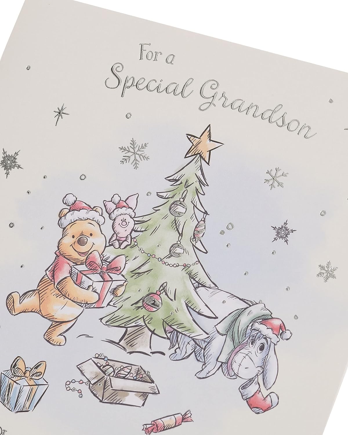 Grandson Christmas Card Cute Tree Design Disney Winnie the Pooh