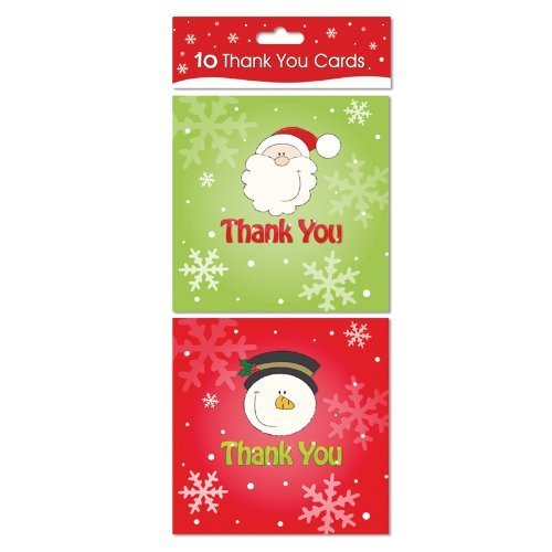 Christmas Thank you Cards With Envelopes Pack Of 10 Santa & Snowman Designs