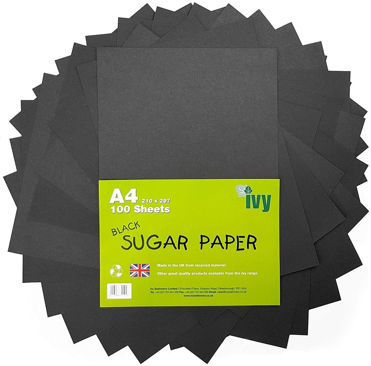 Pack of 100 A4 Recycled Black Sugar Paper Art Sheets by Ivy 100gsm