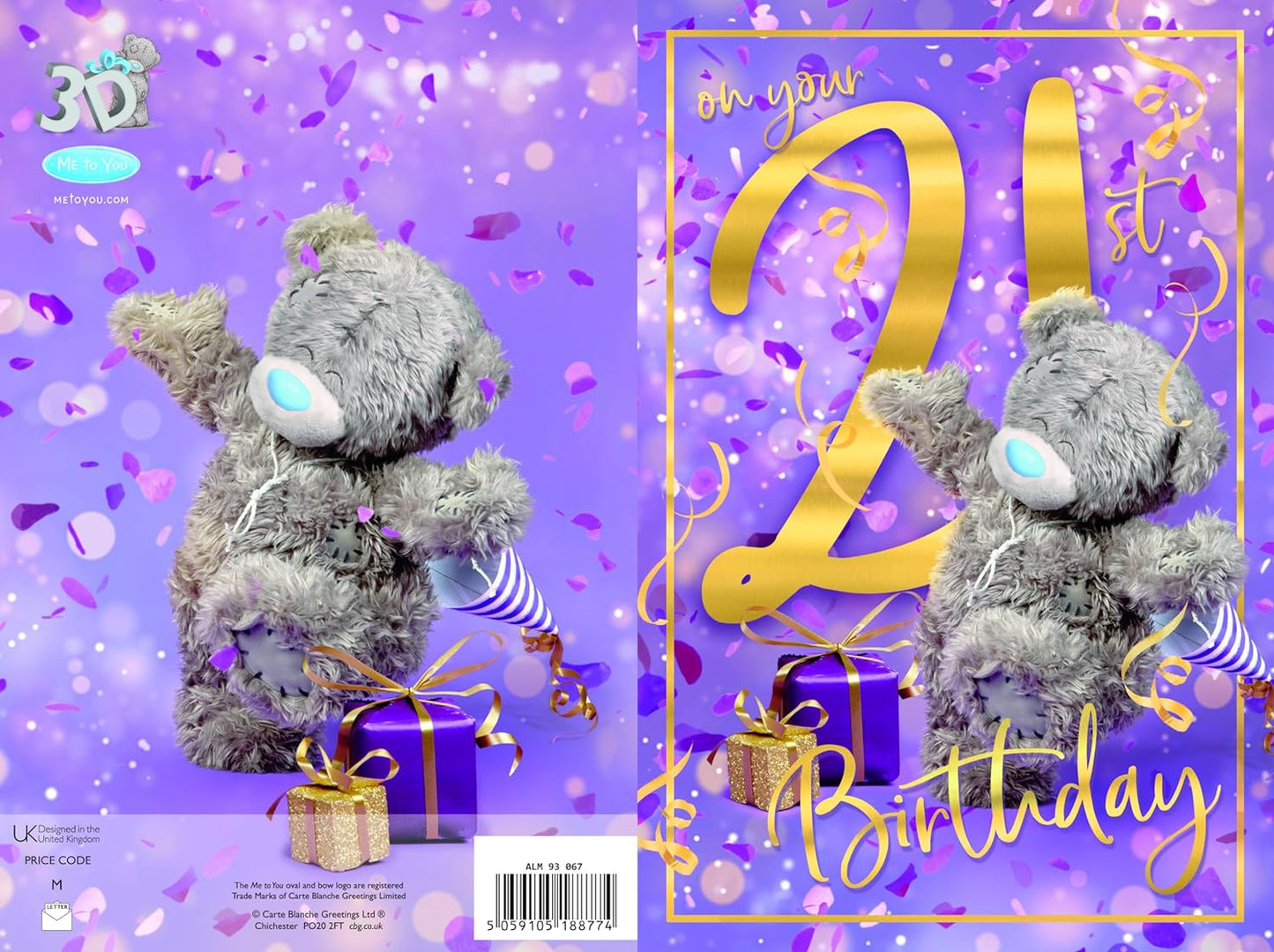 Bear With Party Hat Tatty Teddy 3D Lenticular Design 21st Birthday Card