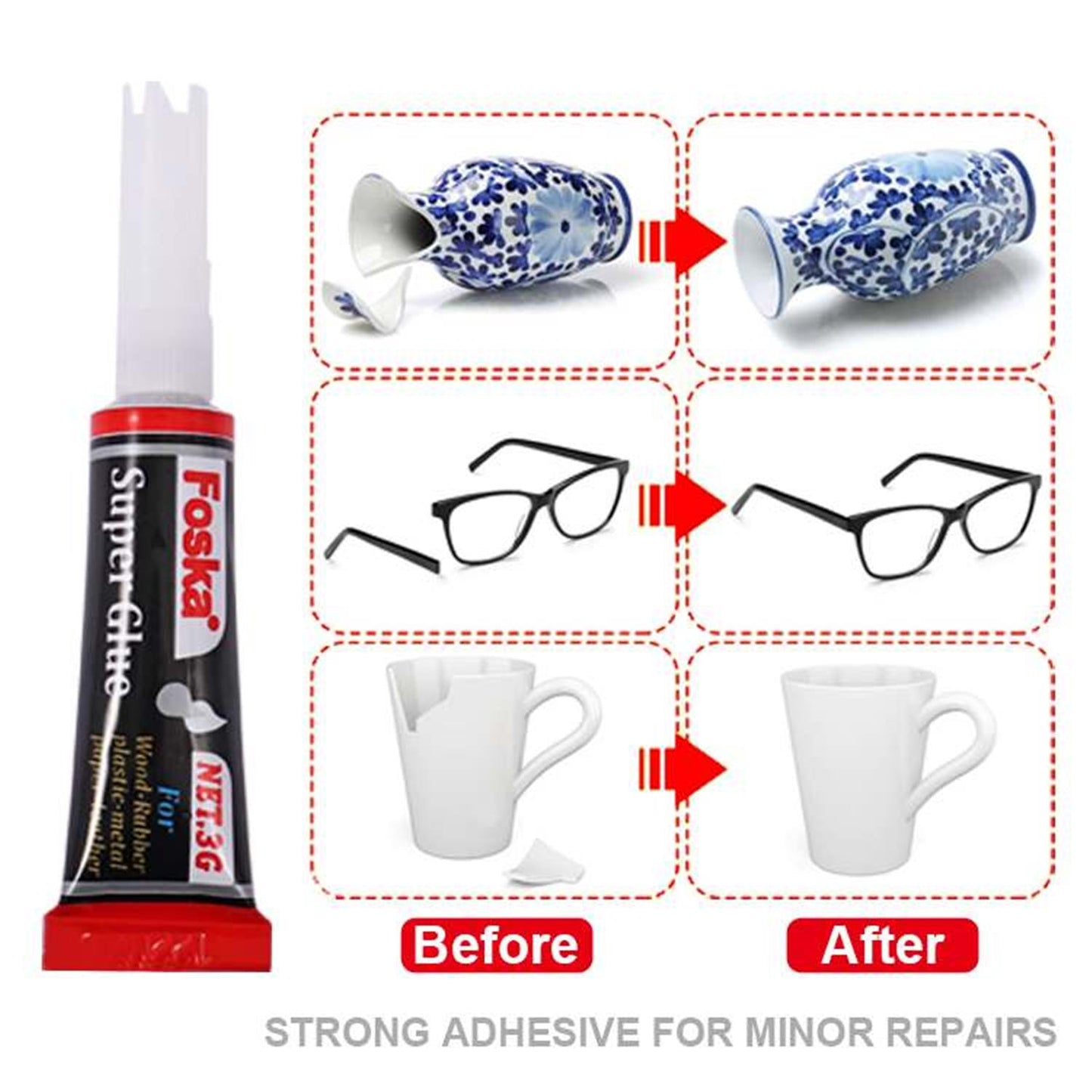Pack of 12 Extremely Strong Clear Liquid Super Glue 3ml