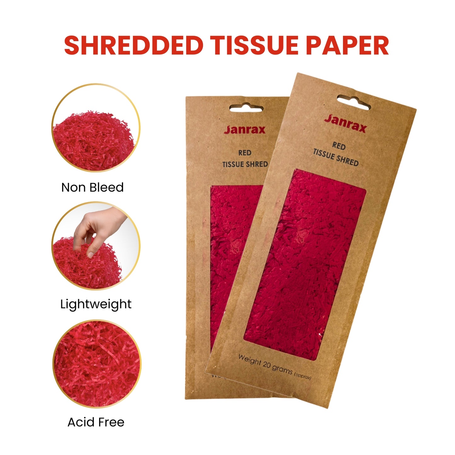 48 Packs of Red Tissue Shred 20g - Total 960g