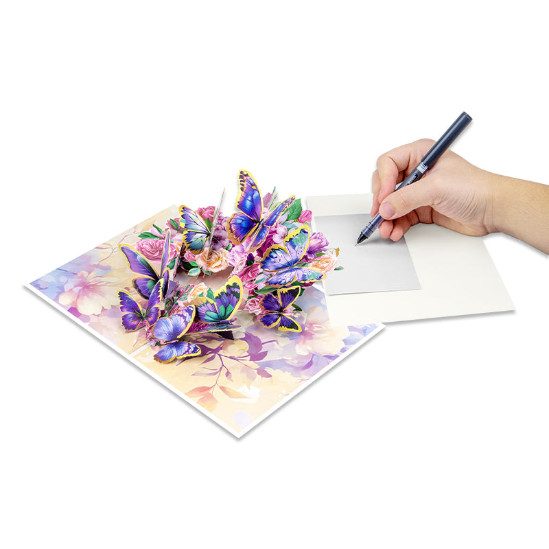 Flutter Bloom 3D Butterfly & Rose Pop Up Greeting Card - Birthday Mother Anniversary Valentine's Day